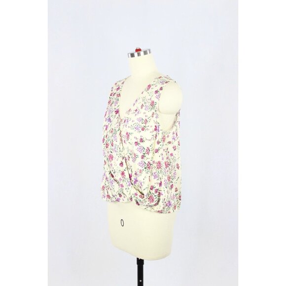 VELVET GRAHAM & SPENCER Yellow Floral Challis Draped Surplice Blouse, Size S - Picture 4 of 10